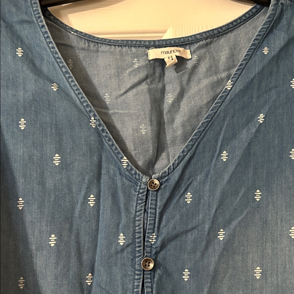 Maurices Blue Button Down Shirt with Pattern - Picture 3 of 9